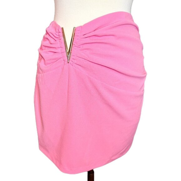 Meshki Womens Medium Miniskirt NEW Pink Gold Ruched Trend Zip Back Glam Summer - Picture 1 of 6